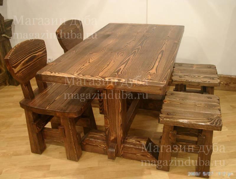 Детская мебель: деревянный стол, стульчики и табуретки